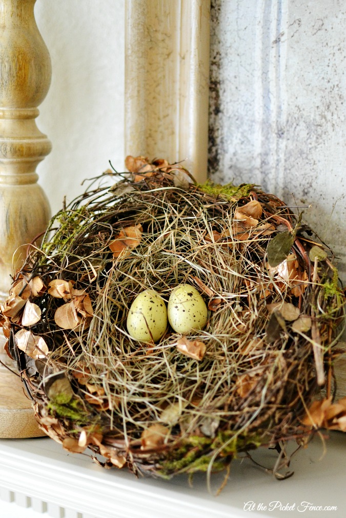 Spring Mantel with bird's nest