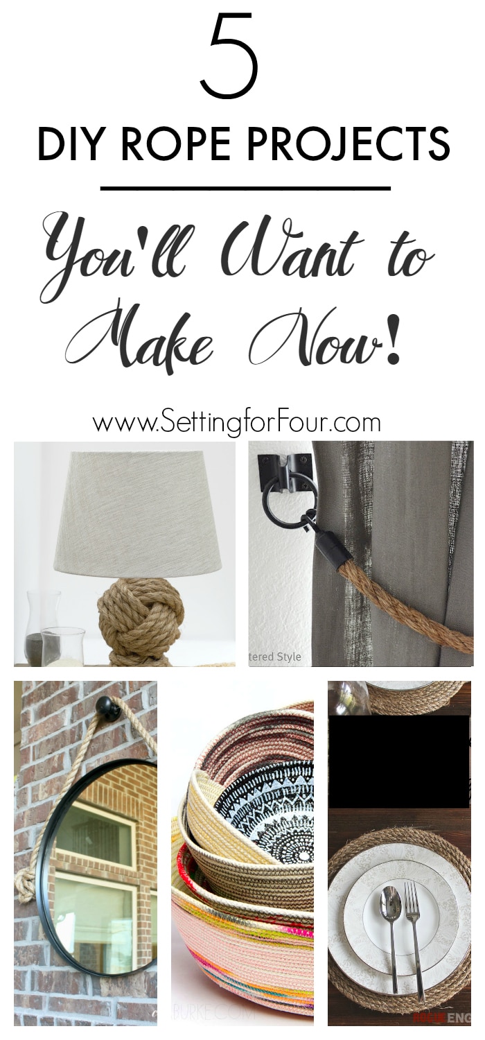 See 5 DIY Rope Projects: you'll want to make NOW!! Add gorgeous TEXTURE to your home decor! www.settingforfour.com