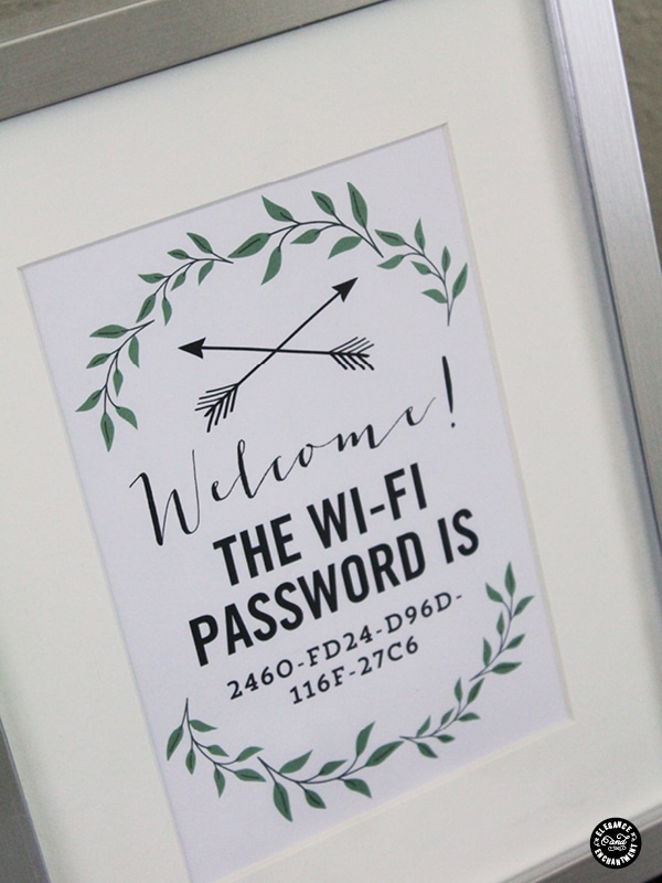 Using this stylish free printable to frame your Wifi password will make it easy for guests to connect. It’s really thoughtful to add to your guest bedroom!