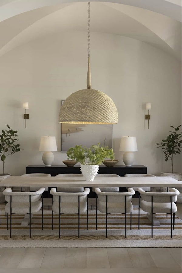 Neutral Modern Living Room Decor and Design Ideas. organic modern, transitional, dining room pendant light, large dining room rug, modern dining chairs, wood rectangle dining table, sideboard and table lamps, dining table decor ideas, wall sconce lighting