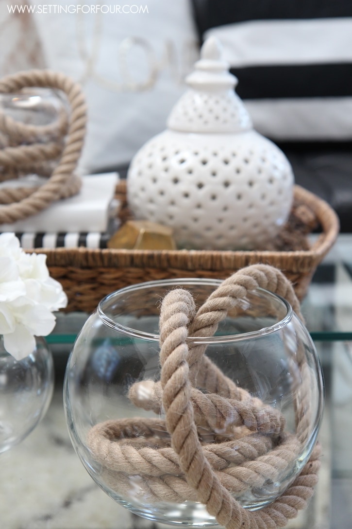 How to display rope in creative ways! EASY, Budget friendly DIY rope decor. www.settingforfour.com