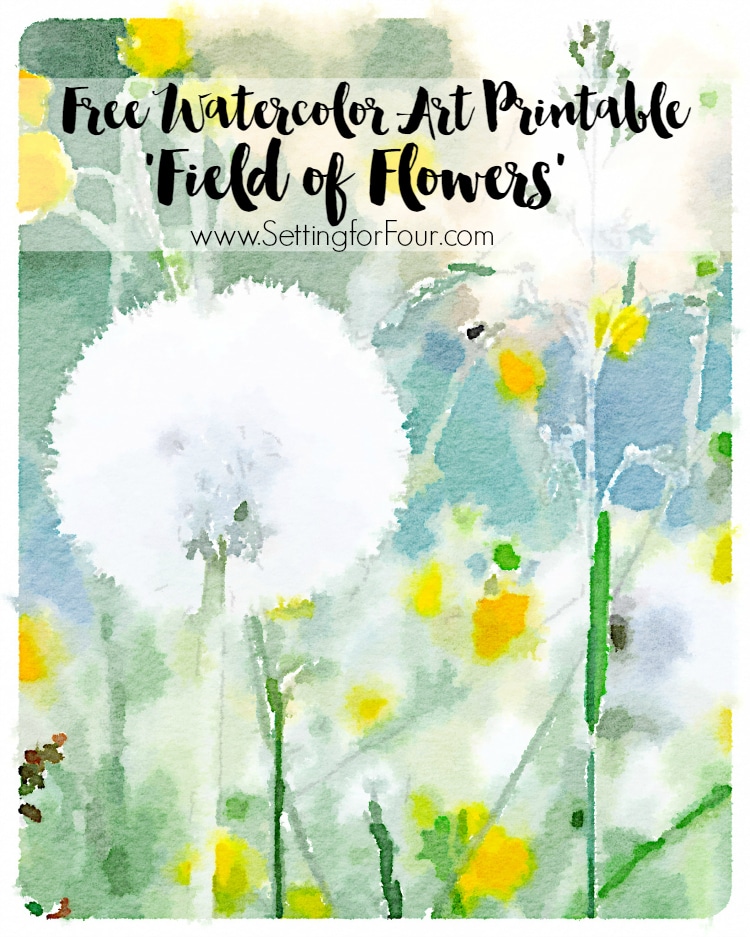 Get your FREE gorgeous 'field of flowers' watercolor art printable for your home! Just print, frame and hang for instant, free wall art decor! www.settingforfour.com