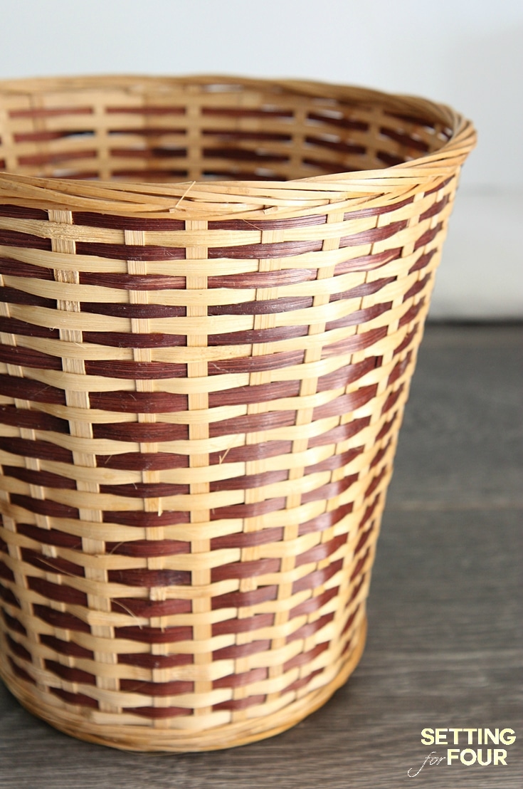 How to decorate your home with style on a budget! Give a dated $3.99 thrift store basket a chic West Elm makeover. West Elm Hack - Striped Basket Makeover.