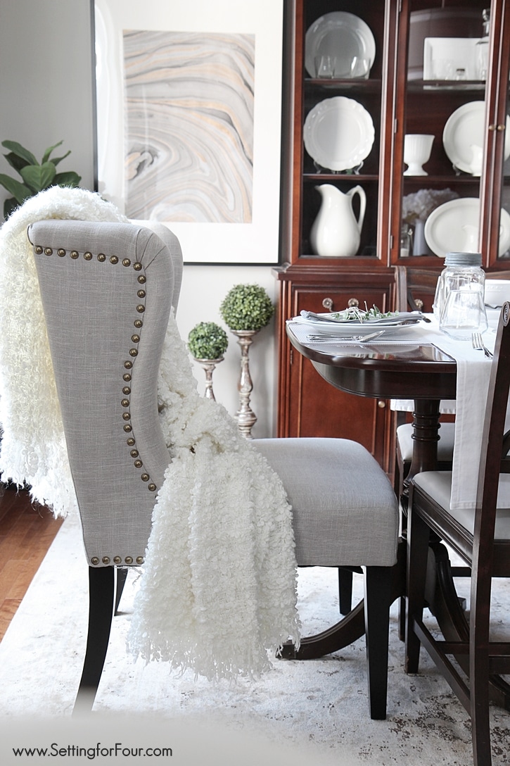 Dining Room Update - shop the look! All resources listed including these gorgeous nailhead wingback chairs! 