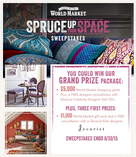 World Market Spruce Up Your Space Sweepstakes - $5000 grand prize WM shopping spree! www.settingforfour.com