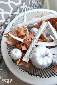 Quick and Easy Rustic Fall Centerpiece decor idea. www.settingforfour.com