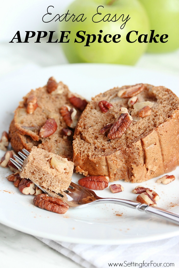 Extra Easy Apple Spice Cake - Yum! This is a delicious, moist cake recipe that the whole family will love! Perfect to make for potluck dinners!