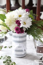 Short on time and invited to dinner or a party? How to make this Quick and Easy Hostess Gift that will impress! Mason jar of flowers in a tea towel wrapper. www.settingforfour.com