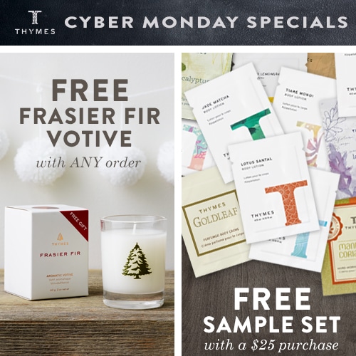 Cyber monday deal extended until end Dec 1 2015! Free Frasier Fir votive and free sample set! Great stocking stuffers and holiday gift ideas!