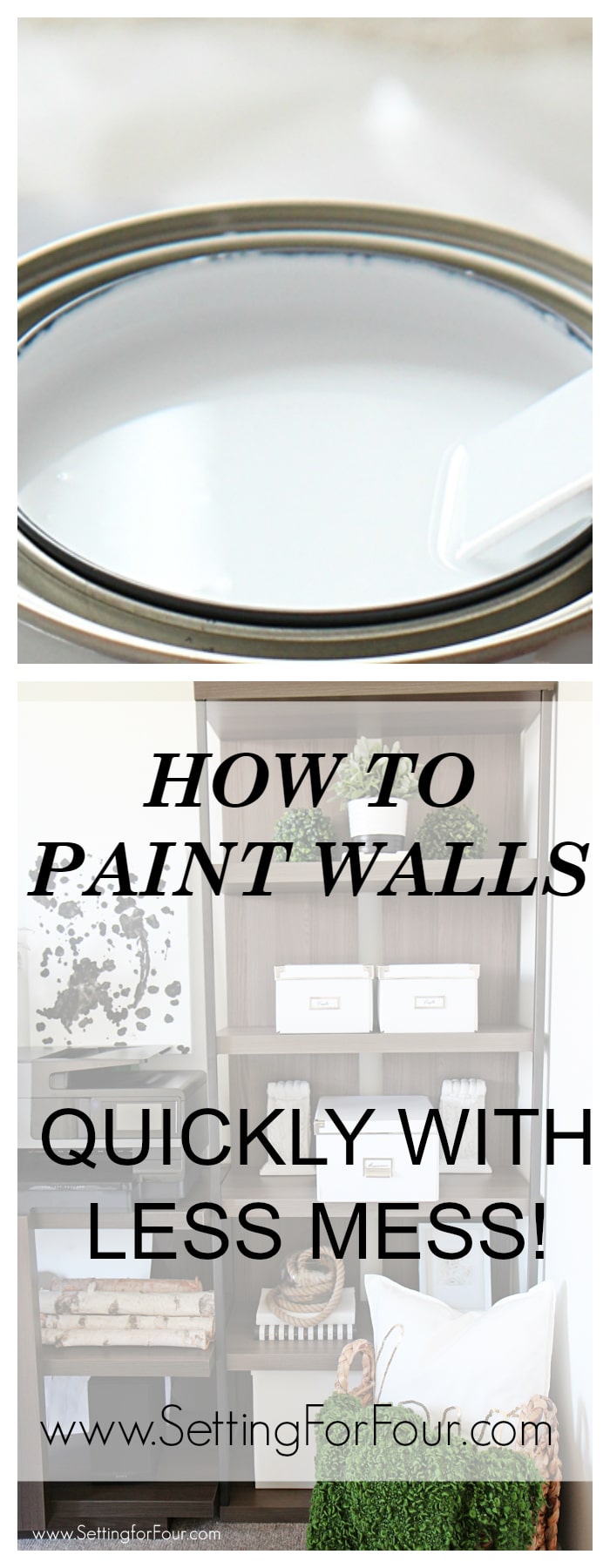 Love this helpful Painting tip! How to paint walls quickly with less mess! www.settingforfour.com