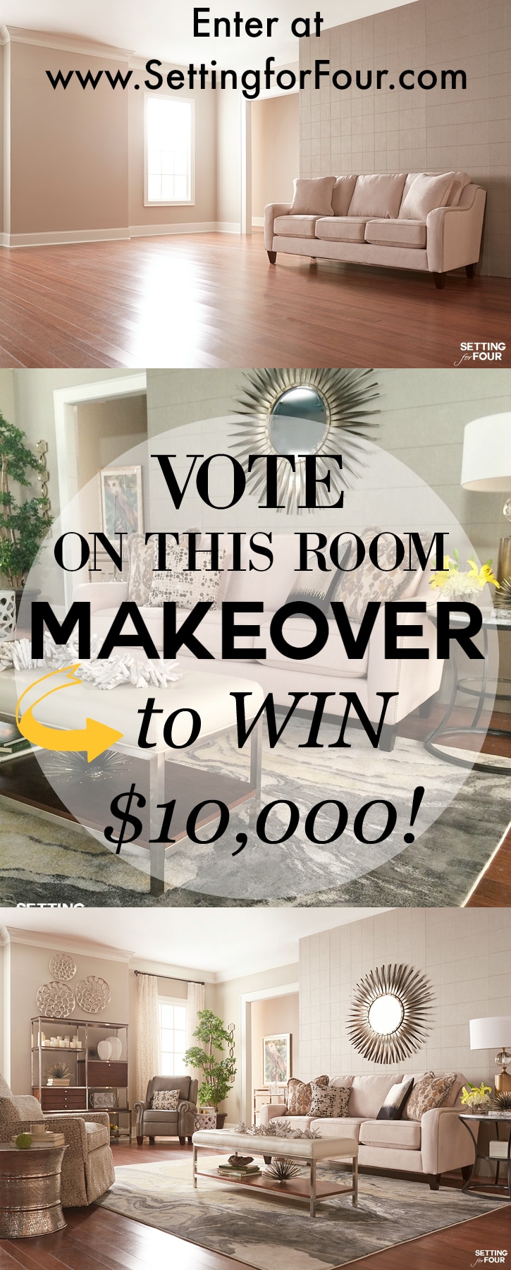 Vote on this room makeover to WIN $10,000 La-Z-Boy Furniture! What a fabulous way to make your home beautiful for the new year! See how to enter here at www.settingforfour.com