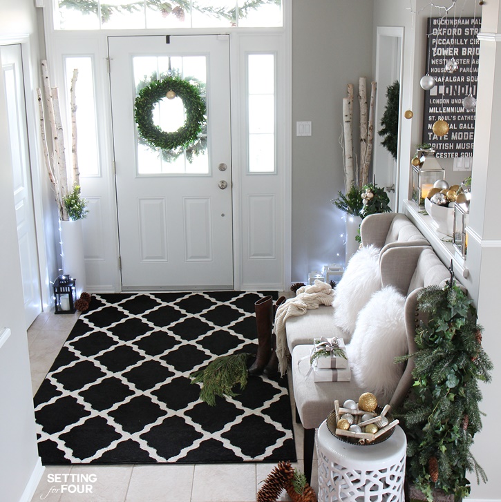 Welcome to my Woodland Chic Christmas home tour with Country Living Magazine! See my Christmas foyer and get tons of decor ideas using glam, shimmer, metallics and shine mixed with lots of natural elements, woodland icons and neutrals! www.settingforfour.com