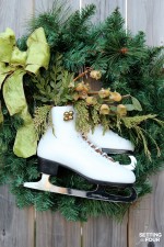 Learn how to make this easy, beautiful DIY ice skate wreath to add festive decor to your home for Christmas and winter! Adds curb appeal to your front door for the holidays!