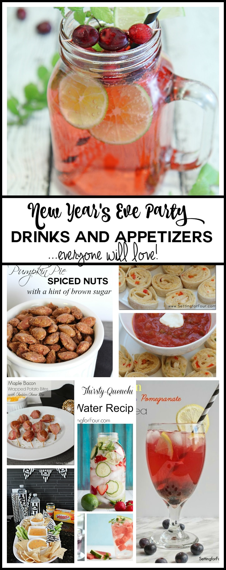 Yummy Drinks and Appetizers for New Year's Eve - recipes everyone will love! www.settingforfour.com