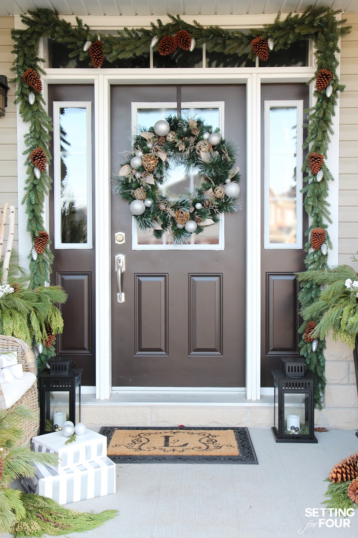 Come see all of my Holiday Cheer Outdoor Christmas Decorations and Christmas Entryway Home Tour. I show you how I love to add holiday curb appeal to my home! www.settingforfour.com