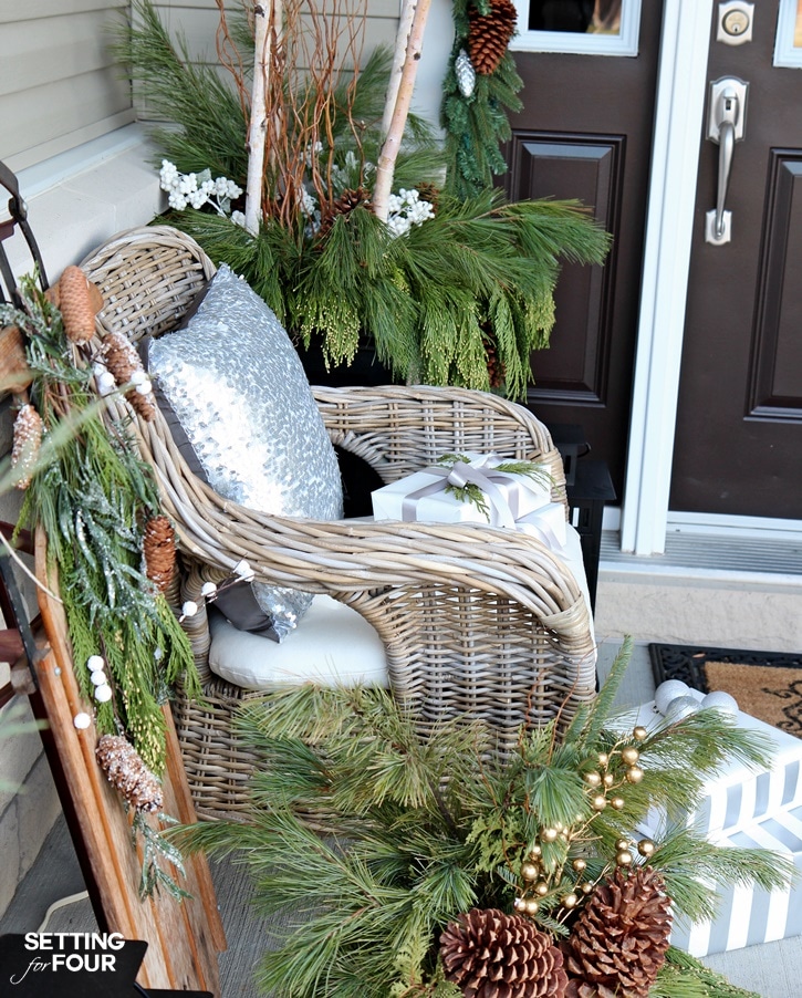 Come see all of my Holiday Cheer Outdoor Christmas Decorations and Christmas Entryway Home Tour. I show you how I love to add holiday curb appeal to my home! www.settingforfour.com