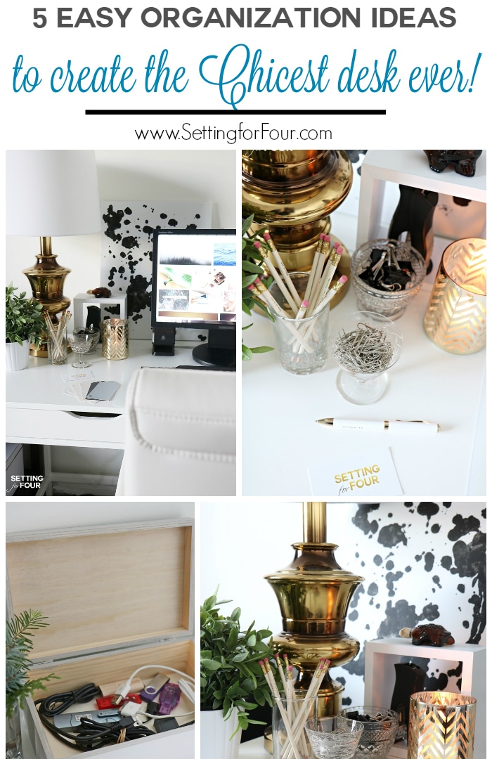 Take control of your desk so you can be more productive! How to declutter and decorate your desk in just 10 MINUTES and 5 super easy organization ideas to create the chicest desk ever!