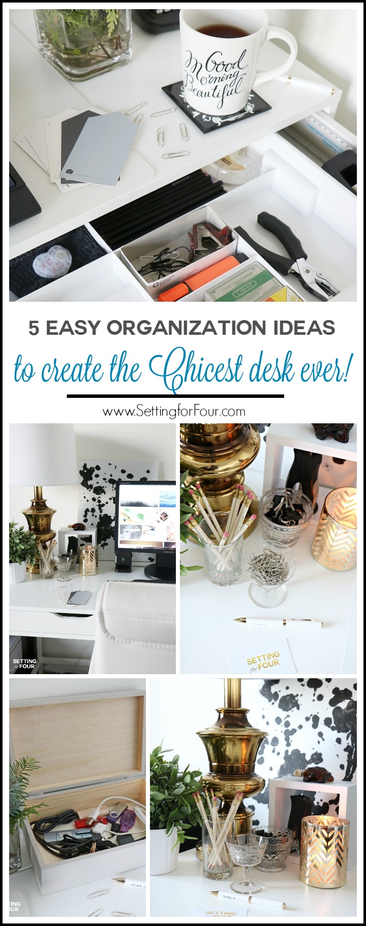 Take control of your desk so you can be more productive! How to declutter and decorate your desk in just 10 MINUTES and 5 super easy organization ideas to create the chicest desk ever!