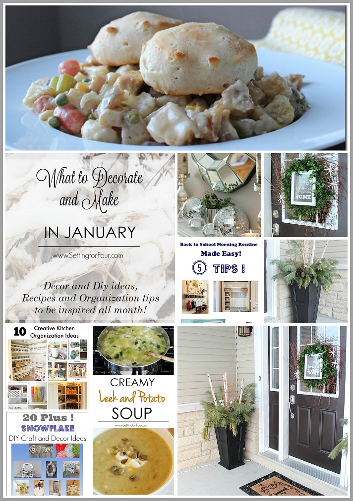 January can be a bit of a let down after the busy- ness of the holidays! Here are 10 things to decorate and make in January! Lots of winter decor and DIY projects, organization ideas and recipes to give yourself a boost! www.settingforfour.com