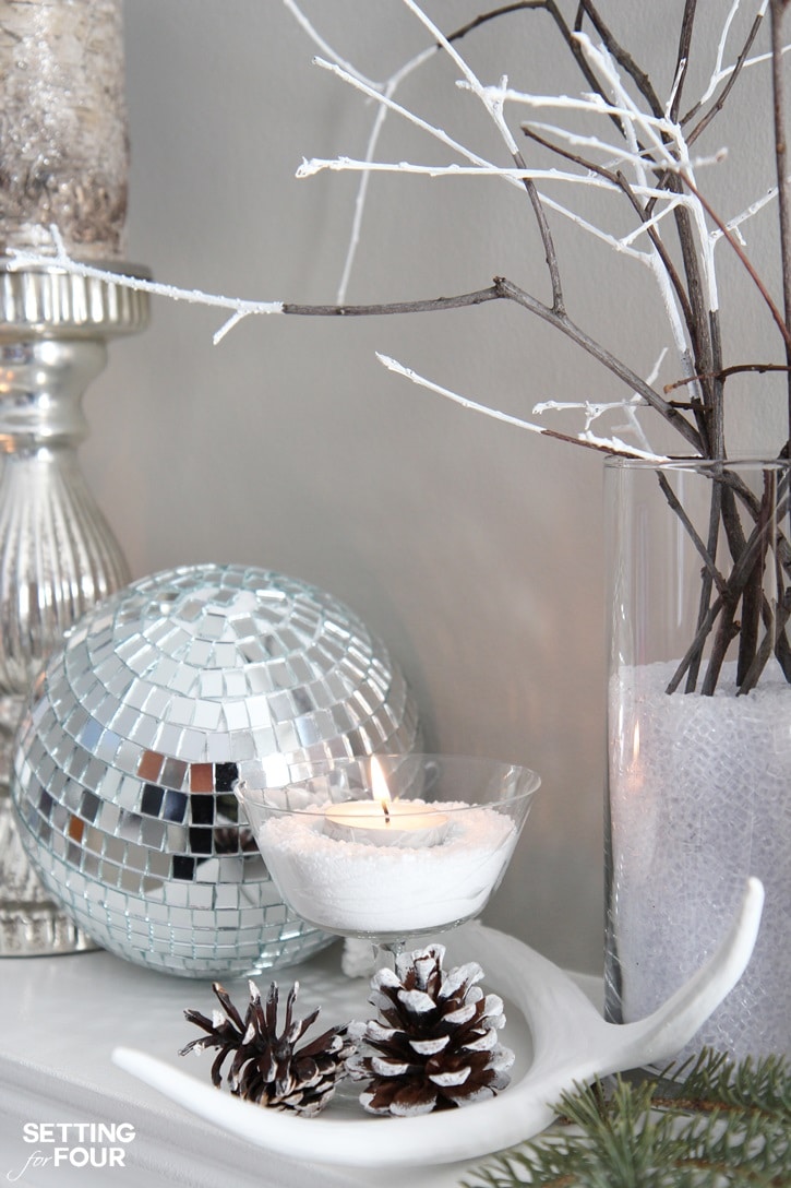 Glam Winter Mantel Decorating Ideas. www.settingforfour.com