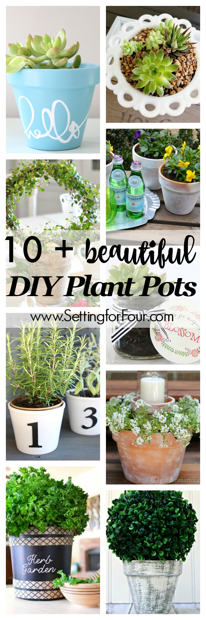 10 plus beautiful DIY Plant Pots - Home and Garden ideas! Save money by making your own planters and pots for your herbs, succulents and flowers.