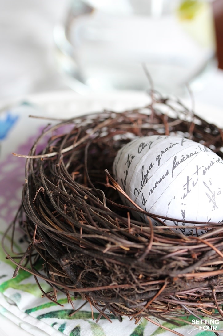 A Table Setting for spring with DIY Easter Eggs. www.settingforfour.com