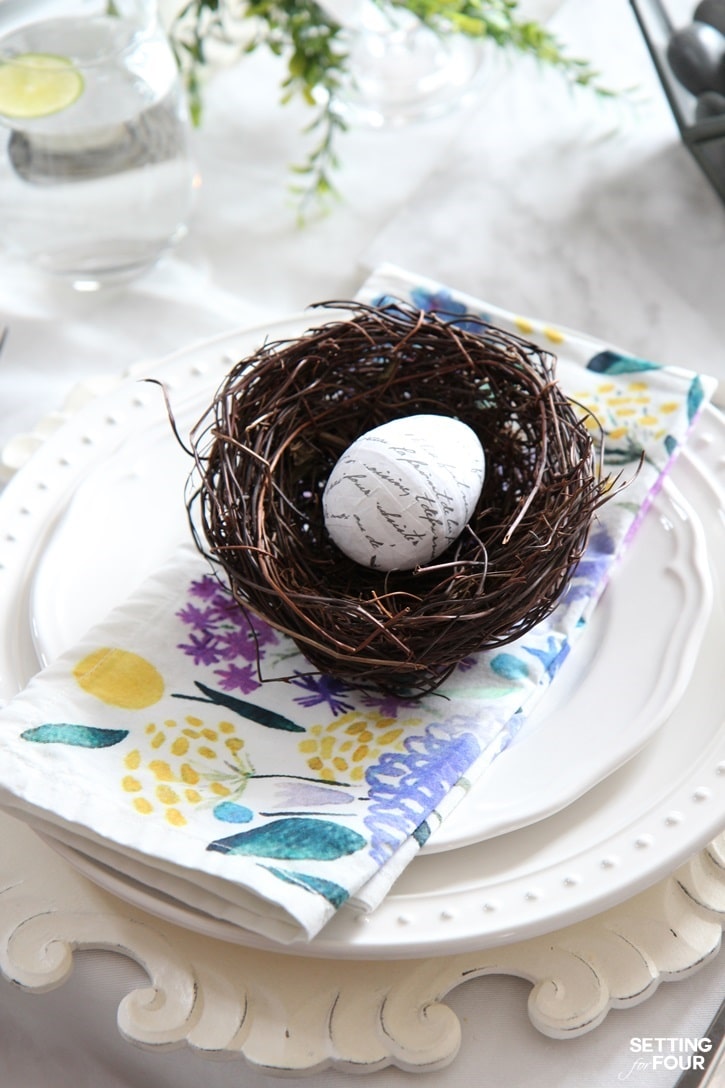 Easter table setting ideas with diy Easter eggs! www.settingforfour.com