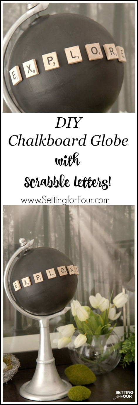 Make a fabulous Chalkboard Globe in a jiffy with a globe, paint and Scrabble letters! Just 4 easy steps is all it takes to turn an old globe into this beautiful decor accessory. 