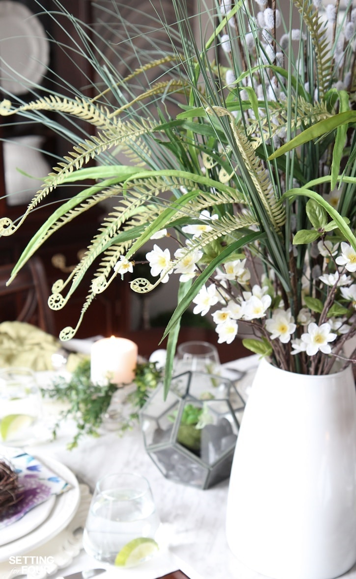 See how to create this pretty spring centerpiece! Setting for Four