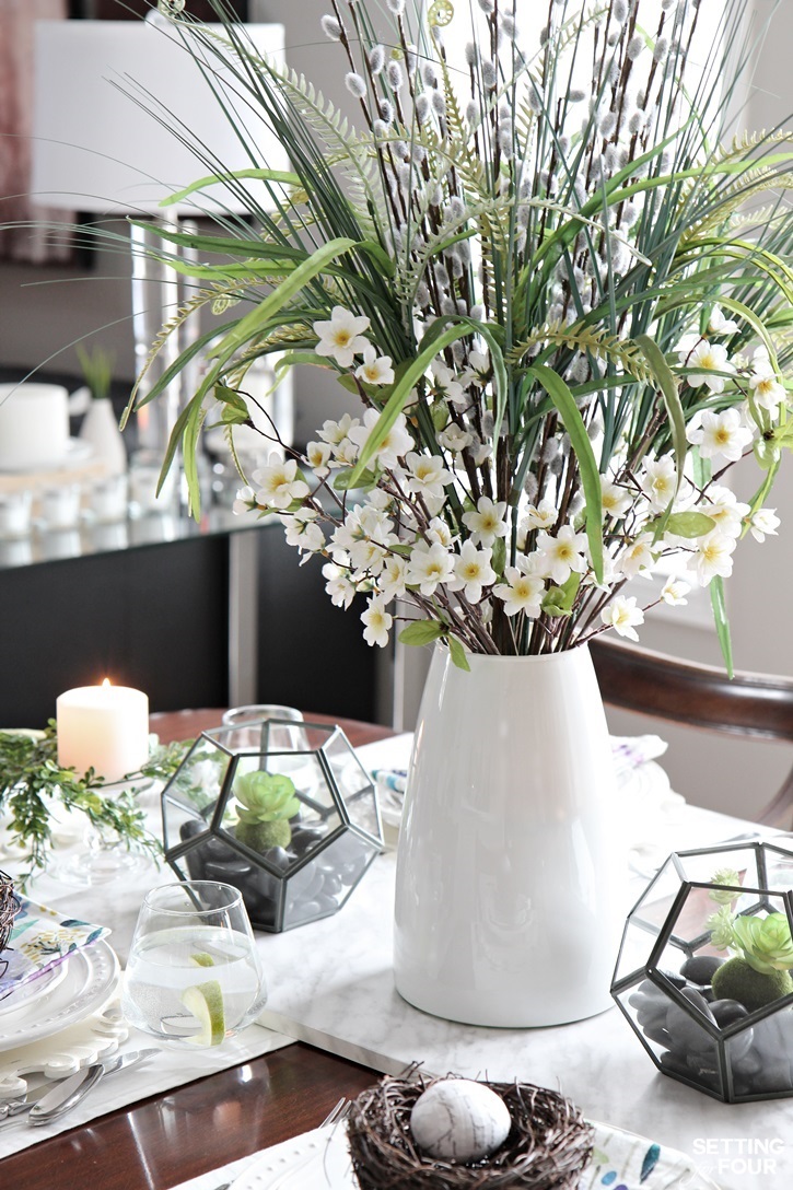 See how to create this beautiful, natural spring time table setting at Setting for Four.