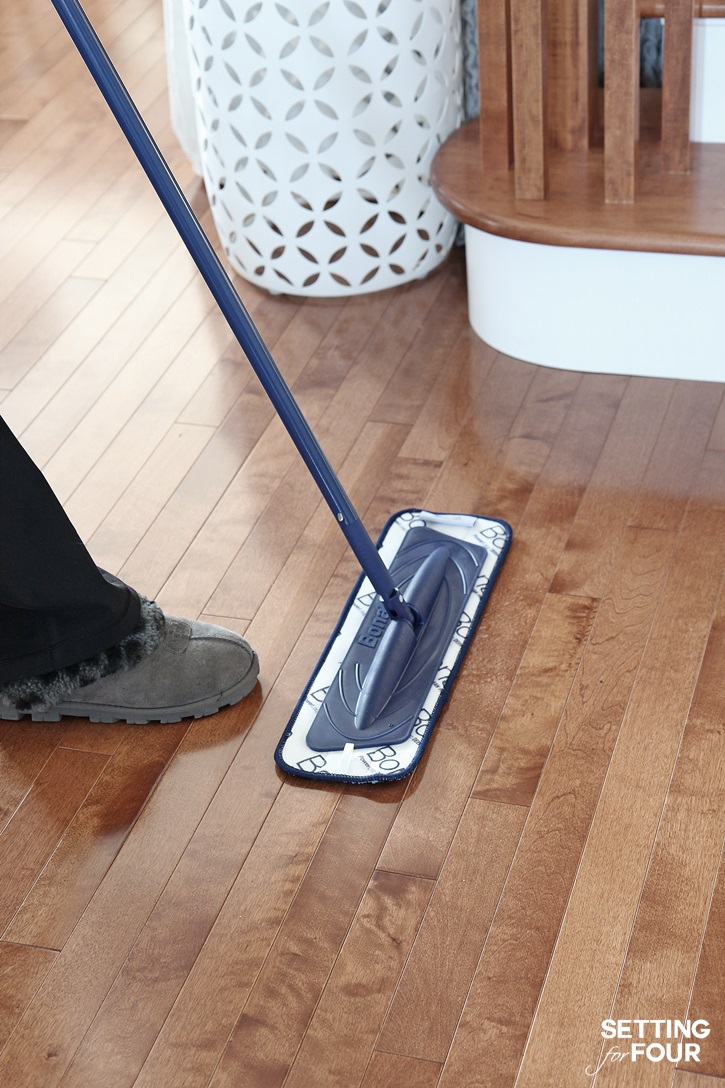 How to: deep cleaning hardwood floors to a shine with the Bona PowerPlus Mop System! Get the tips at SettingforFour.com