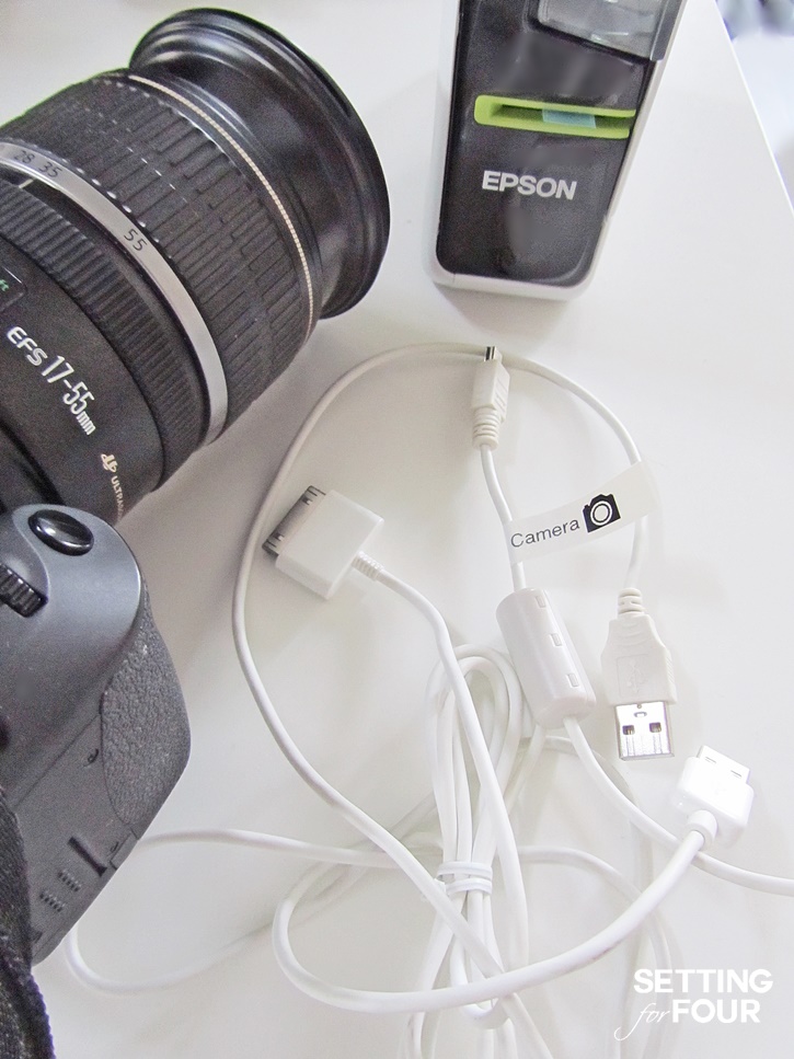 Organize with labels you can make yoursel in a jiffy with fun symbols like this camera symbol! I love to label all my electronic cables - see how I made this easy camera cable flag style label in seconds! www.settingforfour.com