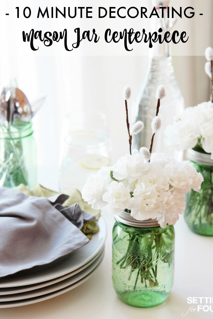 Learn how to make this easy Floral Mason Jar Centerpiece! 10 minute is all it takes to make one! They are perfect for wedding tables, Mother's Day brunch, hostess gift and everyday table decorating. 