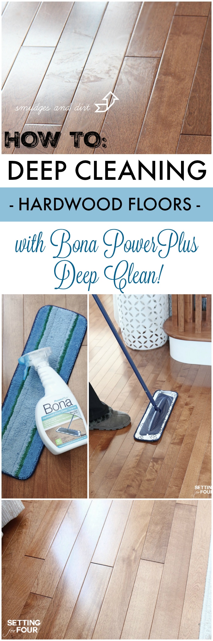 How to: deep cleaning hardwood floors to a shine the easy way! Get the floor care tips at SettingforFour.com