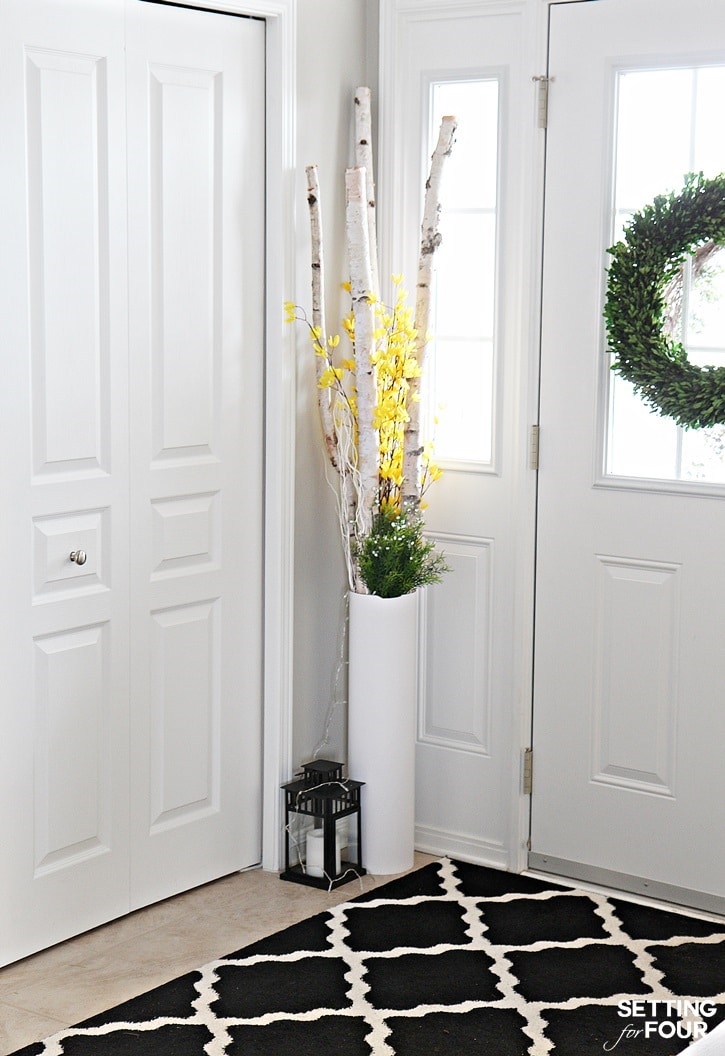 Looking to get a grand foyer look but not sure how? Come see my Spring Foyer - I'm sharing lots of diy home decor ideas that will add vigor to your vestibule! Get inspired with these beautiful spring decorating ideas!