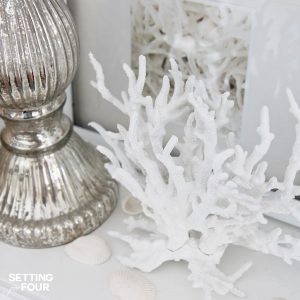 See how you can make this fast and fabulous 10 minute decor idea for your home! DIY Faux Coral inspired by Pottery Barn! Supply list, tutorial and styling ideas included! www.settingforfour.com