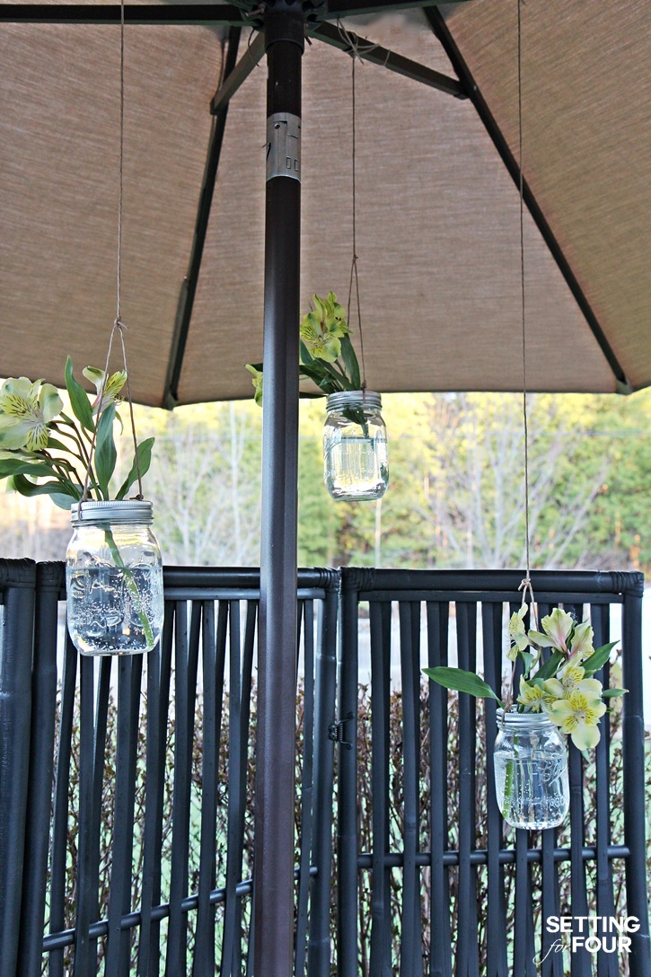 Hanging Mason Jars with Flowers