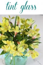 This is such a CLEVER trick and quick to make! See how to make this:The easiest way to tint glass any color you want! Customize the color to match your home decor or party. Great idea for gorgeous and inexpensive DIY table top centerpieces for wedding receptions, wedding showers, anniversary parties, parties at home.