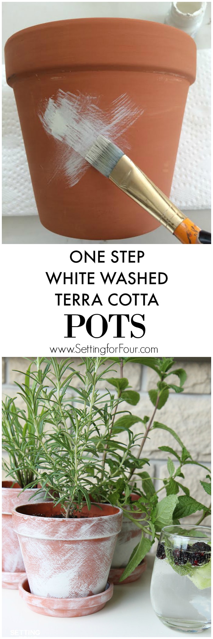 Learn how to make QUICK AND EASY DIY White Washed Terra Cotta Pots in just 10 minutes to plant herbs, flowers and succulents! See the tutorial and supply list to make these painted plant pots for your home or as beautiful gift ideas! Use them to decorate your home indoors or outside on your porch, patio or deck.