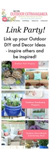 Link up your outdoor DIY projecst, decor and craft ideas and entertaining tips! One link seen on 6 blogs!