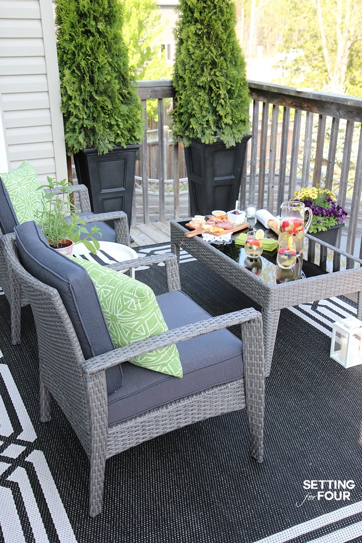 Like this look? Check out the complete Decor and Furnishings Resource List for this beautiful Outdoor Deck Seating Area to see where you can get these items for your home!