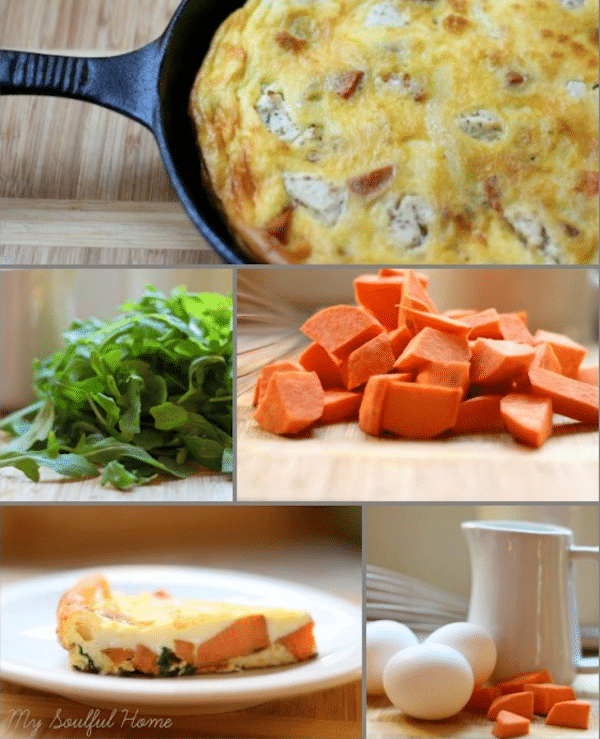 Sweet Potato Arugula Frittata recipe - perfect for breakfast, brunch, lunch or light dinner!