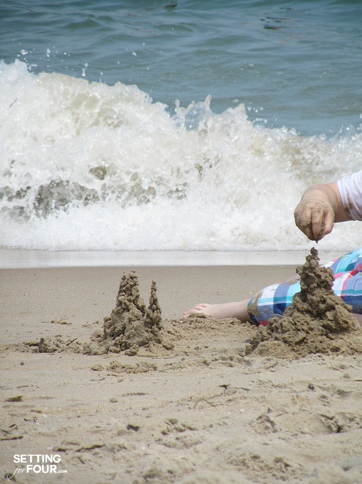 Building sand castles on the beach