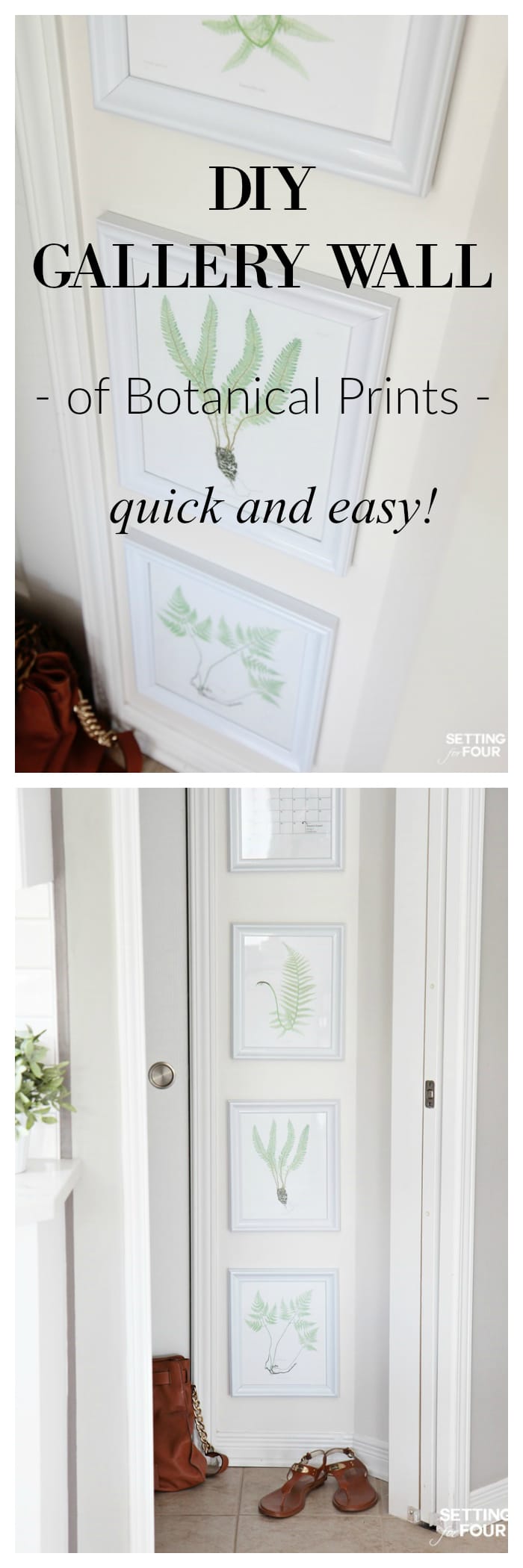 How to decorate an awkward wall space with a gorgeous DIY Gallery Wall of Botanical Prints! Add a touch of nature to your space with these FREE fern prints - I show you how to hang them too!