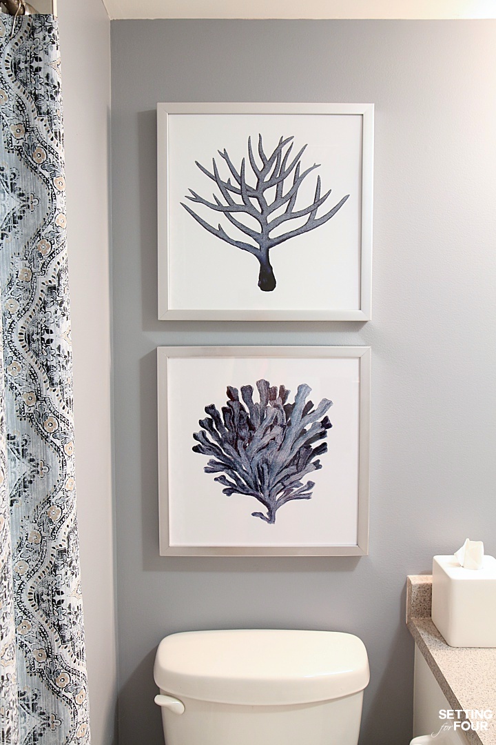 How to hang pictures above the toilet at the right height, even and straight.