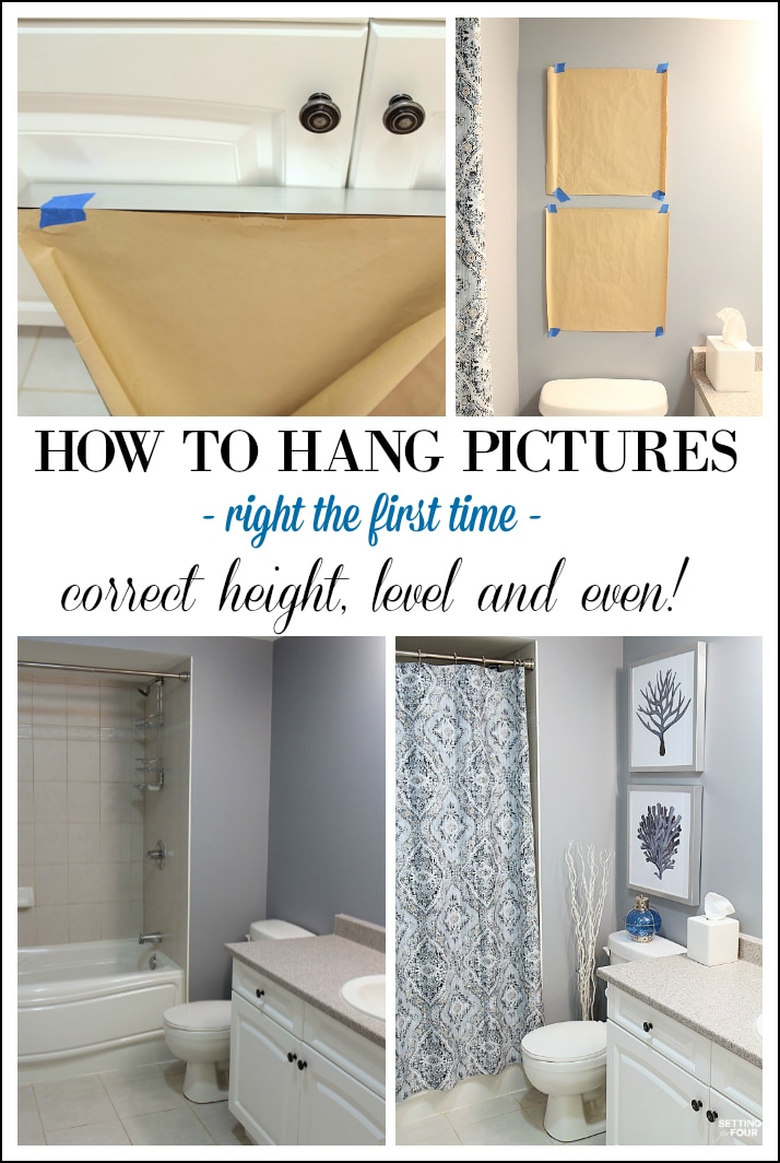 Pictures and art add beauty to any room - even the bathroom! See how I chose the PERFECT artwork to go with our bathroom paint color undertones! Plus the simple DIY trick I use to hang pictures perfectly straight, even and at the correct height every time- no more guesswork! Take the mystery out of what size and color of art to hang in a bathroom and the correct height to hang it with a few simple decor guidelines! I'm also sharing 5 useful interior home decor tips to get that designer look - you won't want to miss this!