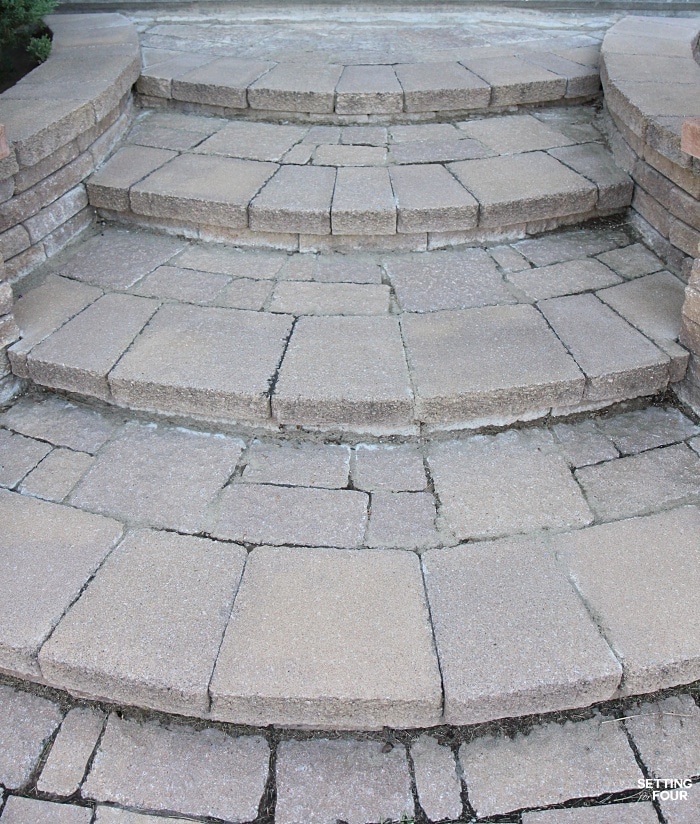 See our gorgeous inlaid stone front steps with a wide curved design - add a lot of curb appeal to our home!