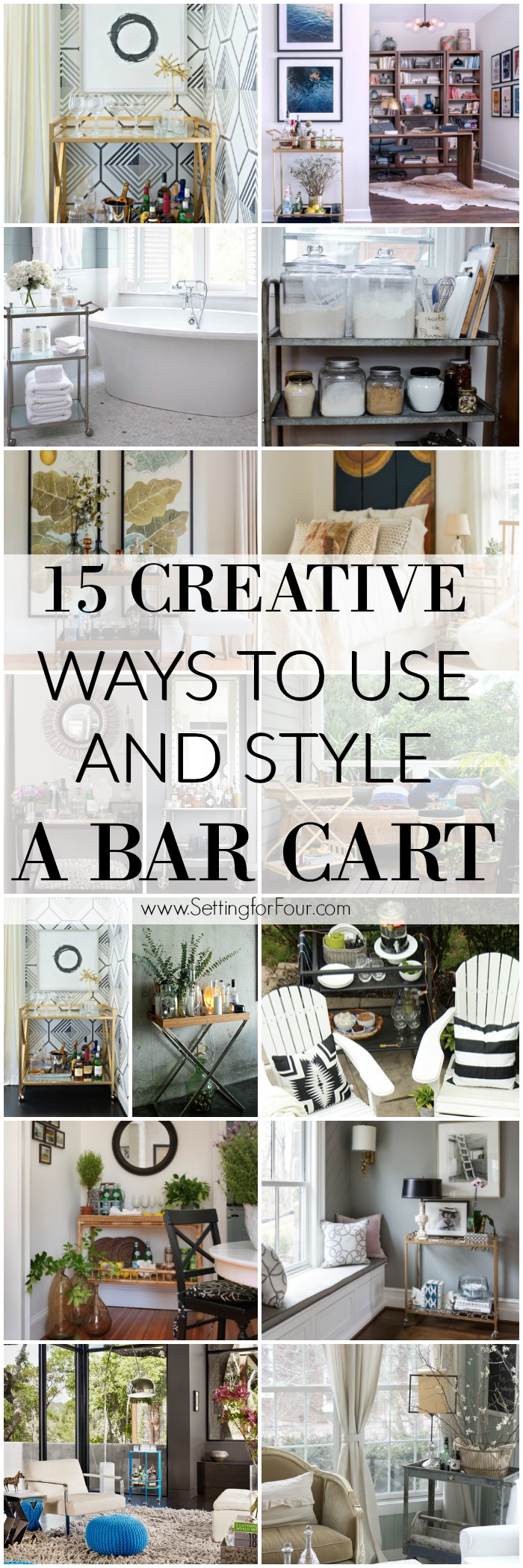 See these 15 CREATIVE Ways to Use and Style a Bar Cart and get stylish and clever ideas on how to use them in kitchens, dining rooms, bathrooms and bedrooms!