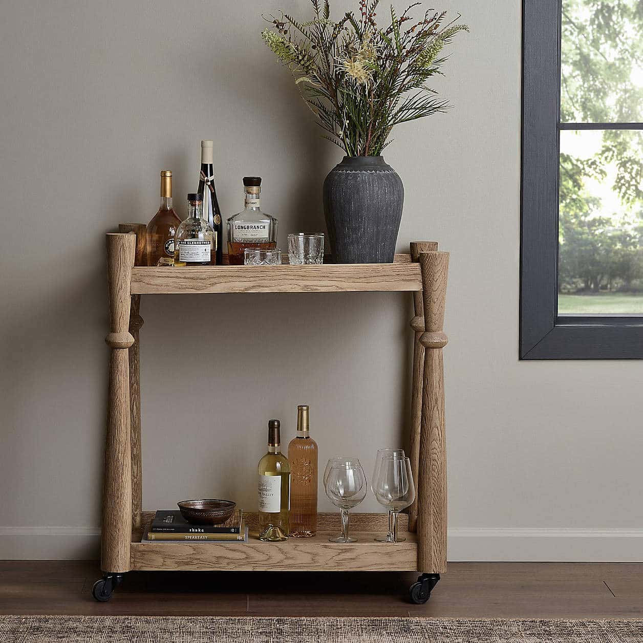 Modern Organic Wood Bar Cart Decorating Ideas