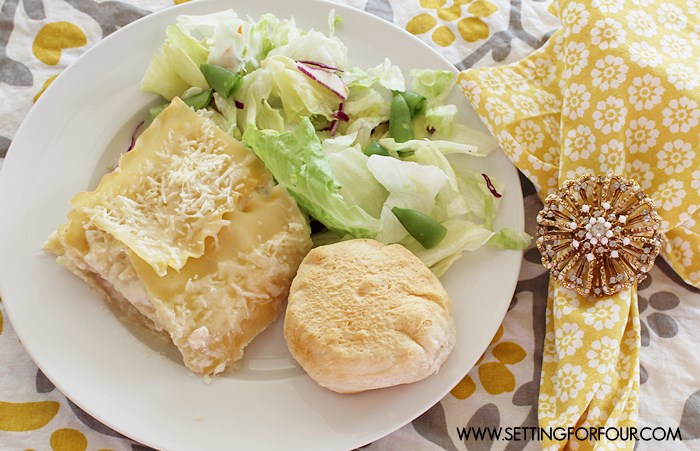 Three Cheese Chicken Lasagna -delicious! Great casserole recipe for dinner parties and potlucks!